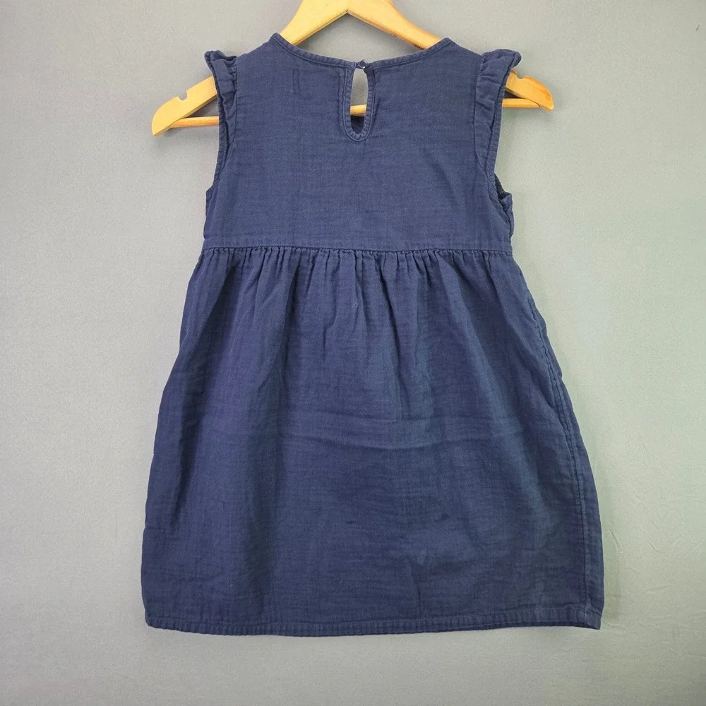 Old Navy Girls Dress Embroidered Gauze Boho Navy Blue Size M 8 Ruffle Sleeve